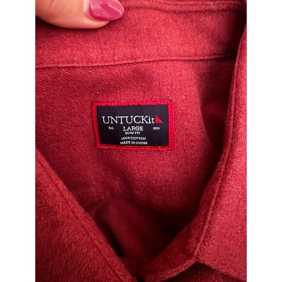 Untuckit Sherwood Flannel Shirt Men's Large Maroon Red Slim Fit Style 35722 - Picture 7 of 8
